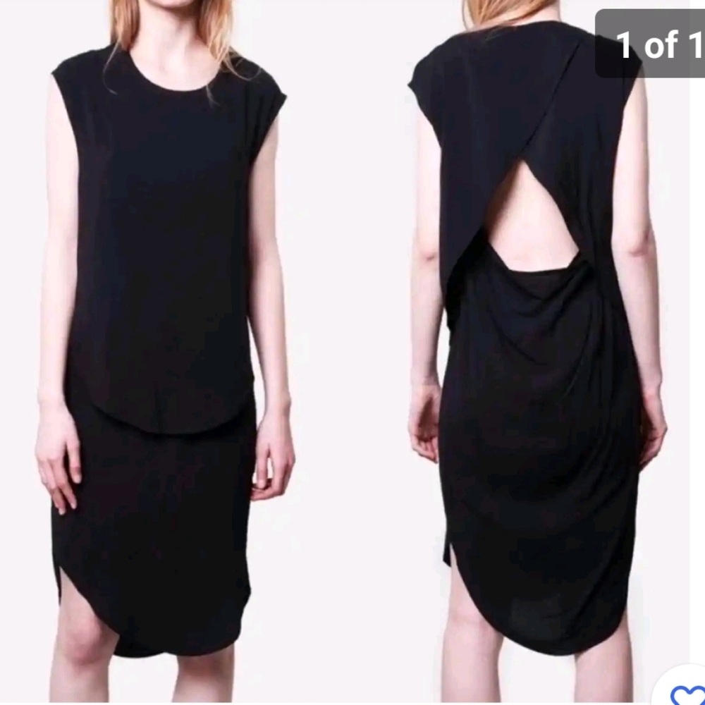 Womens OAK NYC Draped Open Back Layered Shirt Dress Crepe Green Size 1 Small
